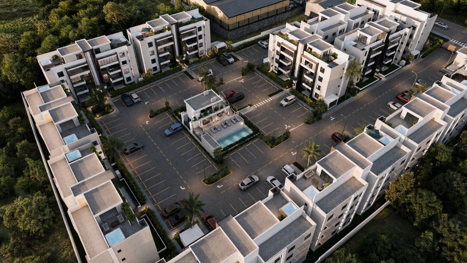 Vista aérea de las áreas comunes de Amantina Residences