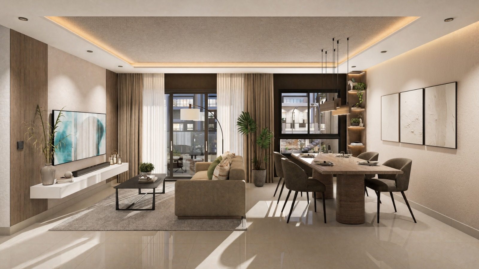 Sala y comedor de un apartamento en Amantina Residences