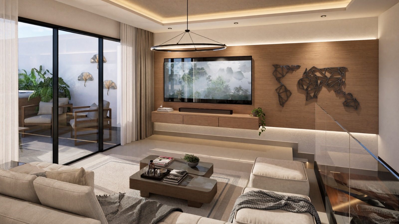 Sala de apartamento con acceso a terraza en Amantina Residences